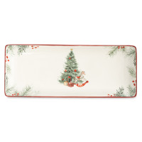 Блюдо прямоугольное «Лошадка у елки», 34 х 13 см, керамика, белый, красный, серия Festival, ANNA LAFARG, Китай