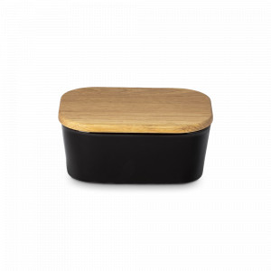 Маслёнка с деревянной крышкой Black, 16 х 12 см, керамика, черный, серия Ensemble, COSTA NOVA, Португалия, Икорницы, масленки