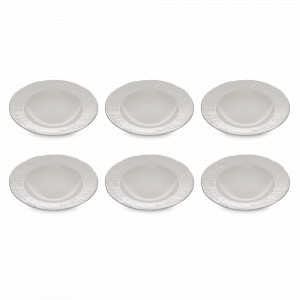 Набор из 6-ти суповых тарелок, 21 см, фарфор, белый, декор, серия Платиновый узор, BERNADOTTE, Чехия, Тарелки круглые