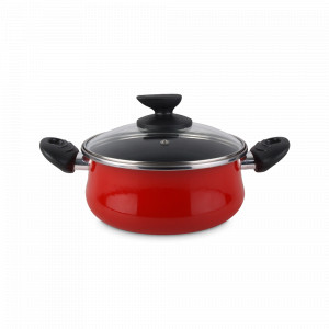 Кастрюля низкая с крышкой , 20 см, сталь, стеклоэмаль, красный, серия Praga, VITRINOR, Испания, Посуда антипригарная