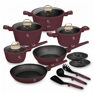 Набор посуды с антипригарным покрытием, 15 предметов, литой алюминий. бордовый, серия Leonardo, BERLINGER HAUS, Венгрия, BERLINGER HAUS (Венгрия)
