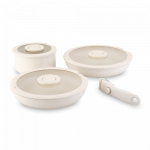 Набор посуды для приготовления со съемной ручкой, 7 предметов, алюминий, керамическое покрытие, бежевый, серия Ceramic, SMART SOLUTIONS, Китай, Посуда алюминиевая