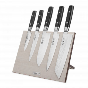 Набор кухонных ножей, 5 штук, на магнитной подставке ComposeEat (белая), серия Zen, YAXELL, Япония, YAXELL (Япония)