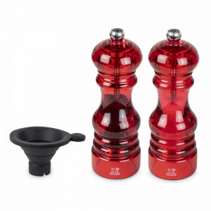 Набор мельниц для соли и перца, 18 см, прозрачный красный акрил, серия Podium, PEUGEOT, Франция, НОВИНКИ