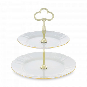 Этажерка 2 яруса, 25 см, фарфор, белый, золотой, серия Белый узор, BERNADOTTE, Чехия, Блюда и этажерки сервировочные BERNADOTTE