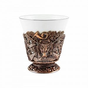 Чашка чайная &quot;Кабан&quot;, 200 мл, медь с чернением, фарфор, серия Охотничий домик, Кольчугинский Мельхиор, Россия, Чашки фарфоровые