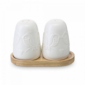 Набор для соли и перца на подставке, фарфор, каучуковое дерево, белый, серия Birds of Paradise, LIBERTY JONES, Россия, Солонки и перечницы