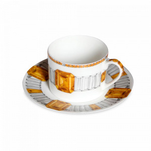 Пара чайная, 230 мл, костяной фарфор, белый, желтый, серия Forever, TAITU, Италия, Итальянский фарфор