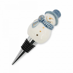 Пробка для винной бутылки Снеговик, 12 см, металл, фарфор, бело-голубой, серия New Year, ANNA LAFARG, Китай, НОВИНКИ