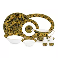 Сервиз обеденный на 6 персон, 26 предмет, фарфор, черно-желтый с золотистым кантом, серия Triumph, ROYAL CROWN, Китай, 