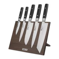 Набор кухонных ножей, 5 штук, на магнитной подставке ComposeEat (коричневая), серия Zen, YAXELL, Япония, 