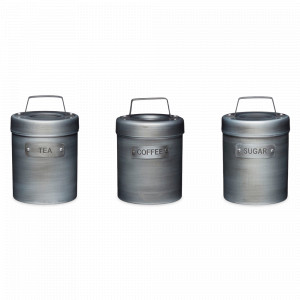 Набор 3-х банок для хранения Tea, Coffee, Sugar, 1 л, сталь, серый, серия Industrial Kitchen, KITCHEN CRAFT, Великобритания, Kitchen Craft Industrial Kitchen