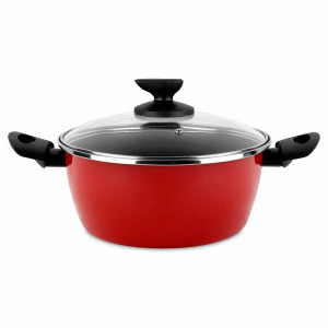Кастрюля низкая с крышкой, 24 см, 2 л, сталь, стеклоэмаль, красный, серия Poivre Rouge, VITRINOR, Испания, Кастрюли с антипригарным покрытием