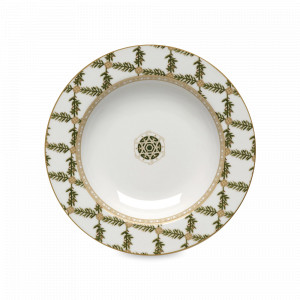Тарелка суповая Еловые ветви, 21.5 см, 300 мл, фарфор, белый, декор, серия Rosita, Pozzi Milano 1876, Италия, Тарелки суповые