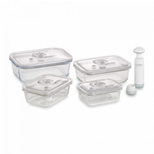 Набор из 4-х вакуумных контейнеров с насосом VacuBoxx E-set, стекло, тритан, CASO, Германия, Вакуумные пакеты и наборы CASO