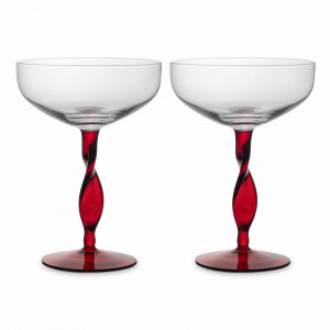 Набор из 2-х бокалов-креманок для шампанского, 370 мл, стекло, красная ножка, серия Villalago, ANNA LAFARG, Китай, Свадебные бокалы