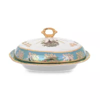 Маслёнка с крышкой Охота, фарфор, зеленый, серия Мария-Тереза, REPAST, Чехия, 