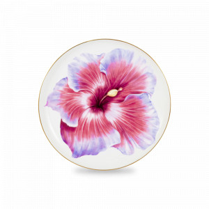 Тарелка десертная Гибискус Flowers, 19 см, костяной фарфор, белый, декор, серия Emily, ANNA LAFARG, Китай, Тарелки из китайского фарфора