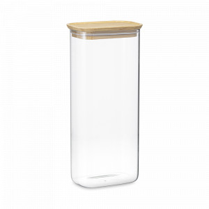 Банка прямоугольная для хранения, 2 л, боросиликатное стекло, бамбук, прозрачный, серия Glass Bamboo, SMART SOLUTIONS, Россия, Банки для хранения чая