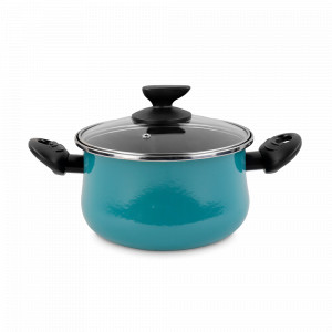 Кастрюля высокая с крышкой, 20 см, сталь, стеклоэмаль, бирюзовый, серия Country M4, VITRINOR, Испания, Посуда антипригарная