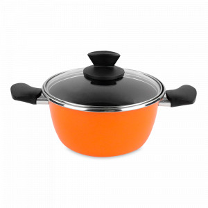 Кастрюля низкая с крышкой, 20 см, 2.9 л, сталь, стеклоэмаль, оранжевый, серия Valencia 21, VITRINOR, Испания, Кастрюли с антипригарным покрытием
