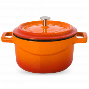 Кокот с крышкой, 350 мл, 10 см, чугун, оранжевый, LAVA, Турция, Кокотницы