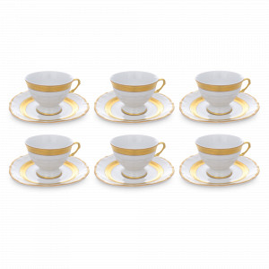 Набор из 6-ти кофейных пар мокко Матовая полоса, 140 мл, фарфор, белый, золотой, серия Мария-Тереза, REPAST, Чехия, Мария-Тереза REPAST