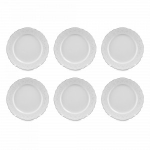 Набор из 6-ти обеденных тарелок, 27 см, фарфор, белый, декор, серия Платиновый узор, BERNADOTTE, Чехия, Тарелки круглые