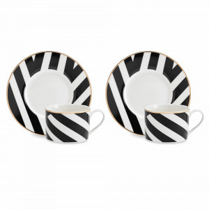 Набор из 2-х чайных пар, 200 мл, фарфор, белый, черный, серия Mikasa Luxe Deco, KITCHEN CRAFT, Великобритания, Чайные пары из фарфора