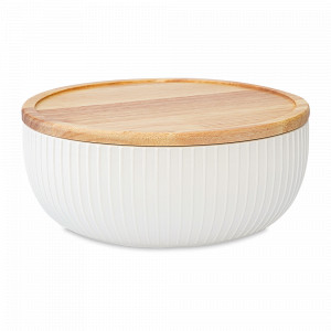 Салатник с бамбуковой крышкой Dual Glazing, 22 см, фарфор, белый, серия Soft Ripples, LIBERTY JONES, Россия, Салатники с крышкой