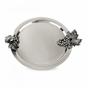 Поднос круглый «Виноград», медь, 27 см, серебристый, серия Летний сад, Кольчугинский Мельхиор, Россия, Подносы