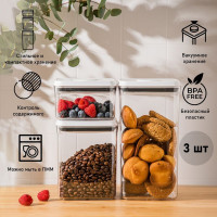 Набор из 3-х контейнеров для хранения с вакуумной крышкой, 850 мл, 1.5 л, 2.5 л, пластик, серия Click, WO HOME, Германия_00814690051779581230.jpg