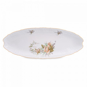 Блюдо овальное для рыбы, 52 х 20 см, фарфор, белый, декор, серия Зеленый цветок, BERNADOTTE, Чехия, Скидка до -30% на фарфор BERNADOTTE