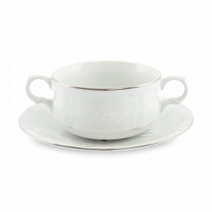 Бульонница , 320 мл, фарфор, белый, декор, серия Платиновый узор, BERNADOTTE, Чехия, Тарелки суповые