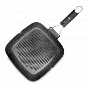 Сковорода квадратная для гриля со складной ручкой, с антипригарным покрытием, 26 x 26 см, литой алюминий, серия Hard Cook Fix, OLYMPIA, Италия, Hard Cook Fix OLYMPIA