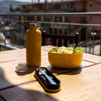 Набор из ланч-бокса и приборов, 20 х 12 см, полипропилен, нержавеющая сталь, желтый, серия Store Go, GUZZINI, Италия_00819850047916671445.jpg