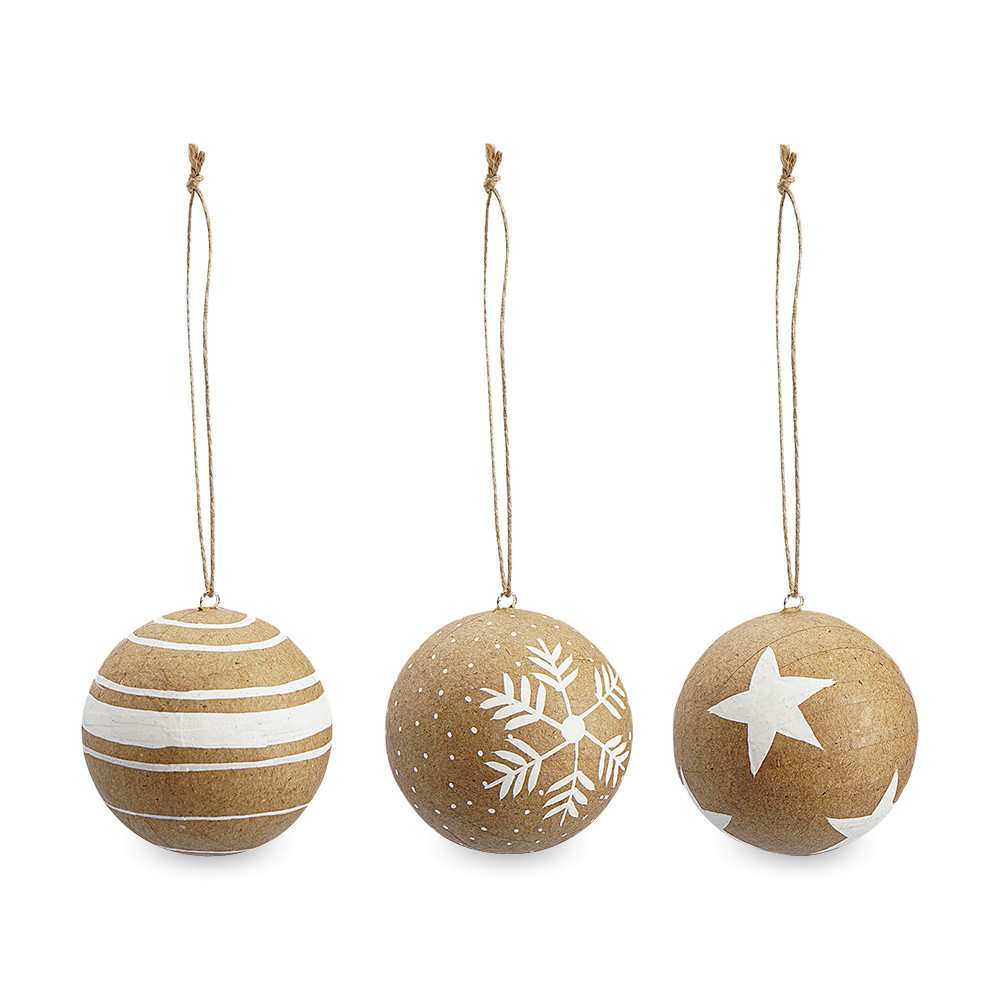 Набор елочных шаров Zero waste, 4 предмета, 7.5 см, папье-маше, бежевый, серия New Year Essential, TKANO, Россия