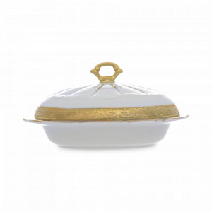 Маслёнка с крышкой Матовая полоса, фарфор, белый, золотой, серия Мария-Тереза, REPAST, Чехия, Мария-Тереза REPAST