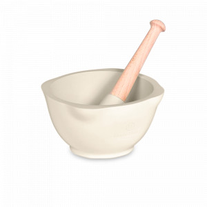 Ступка с пестиком, керамика, 0,6 л, 14 х 8 см, кремовый, серия Flame, EMILE HENRY, Франция, Скидки до -20% на посуду Emile Henry