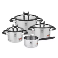 Набор посуды 7 предметов: 3 кастрюли, 1 ковш, 3 стеклянные крышки, серия Rondello, ELO, Германия, 