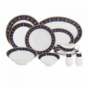 Сервиз обеденный на 6 персон Офелия (кобальт), 27 предметов, костяной фарфор, белый, синий, серия Emily, ANNA LAFARG, Китай, Столовые сервизы из фарфора