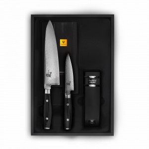 Набор из 2-х кухонных ножей с точилкой, дамасская сталь, серия Ran, YAXELL, Япония, YAXELL (Япония)