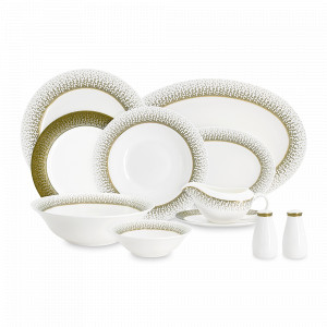 Сервиз обеденный на 6 персон Virtus, 27 предметов, фарфор, бело-зеленый с золотистым кантом, серия Emily, ANNA LAFARG, Китай, Наборы столовой посуды