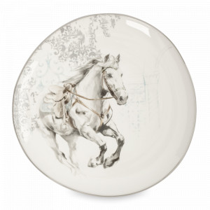 Тарелка обеденная «Конь», 28 см, фарфор, белый с серебристым кантом, серия Horse, ANNA LAFARG, Китай, Тарелки