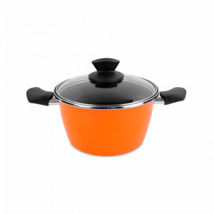 Кастрюля с крышкой, 20 см, сталь, стеклоэмаль, оранжевый, серия Valencia 21, VITRINOR, Испания, Посуда из нержавеющей стали