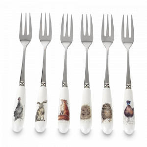 Набор десертных вилок «Забавная фауна», 6 штук, 15 см, костяной фарфор, нержавеющая сталь, стальной, декор, серия Wrendale Designs, ROYAL WORCESTER, Великобритания, ROYAL WORCESTER (Великобритания)