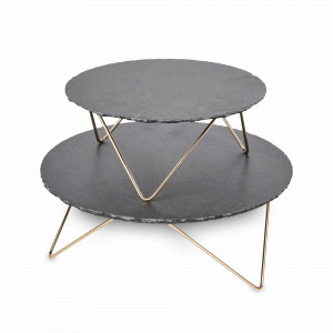 Блюдо двухярусное сервировочное, 34 х 20 см, металл, натуральный камень, серия Arteza, KITCHEN CRAFT, Великобритания, Этажерки и вазы для фруктов