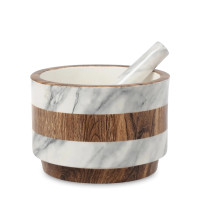 Ступка с пестиком, 15 см, фарфор, дерево, серия Wood & Marble, HOME & STYLE, Китай