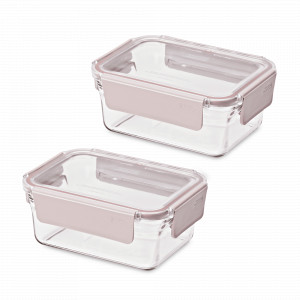 Набор из 2-х прямоугольных контейнеров, 1020 мл, стекло, пластик, розовый, GLASSLOCK, Корея, Наборы контейнеров GLASSLOCK