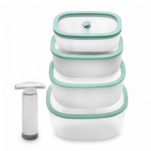 Набор из 4-х вакуумных контейнеров и нососа, 0,5 л, 0,9 л, 1,4 л, 2,3 л, полипропилен, стекло, голубой, серия Fresco, STATUS, Словения, STATUS (Словения)